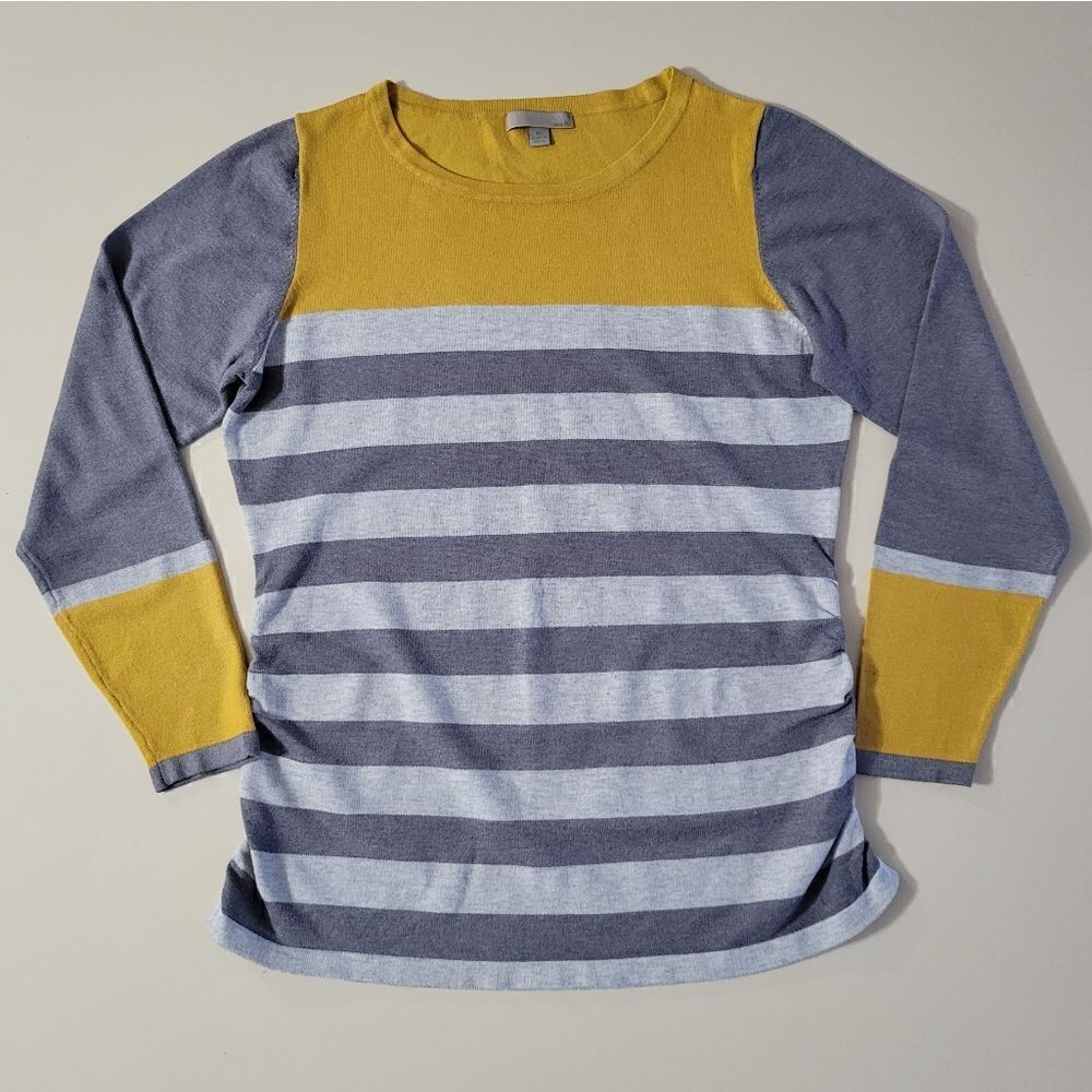 Nordstrom's One A Charcoal Gray Stripe and Gold Colorblock Pullover Sweater
